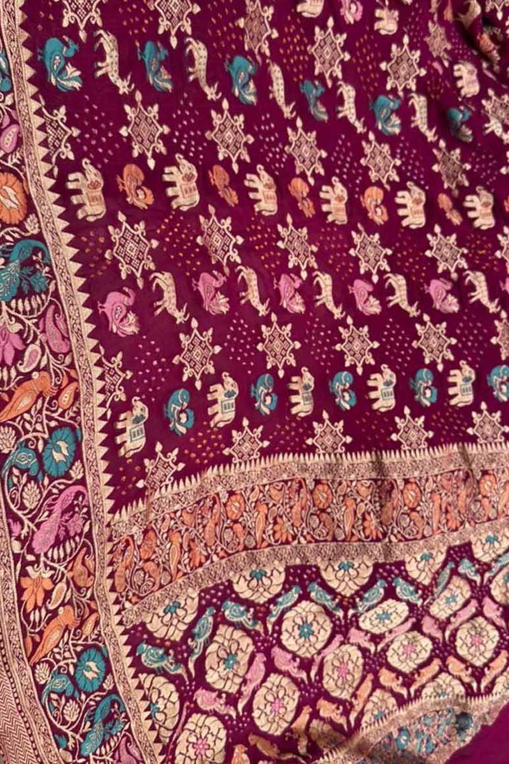 Elegant Purple Banarasi Bandhani Pure Georgette Saree - Luxurion World