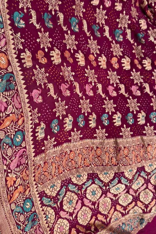 Elegant Purple Banarasi Bandhani Pure Georgette Saree - Luxurion World