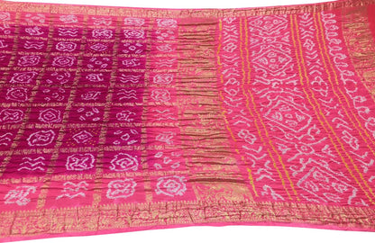 Elegant Pink Bandhani Gajji Silk Gharchola Saree - Luxurion World