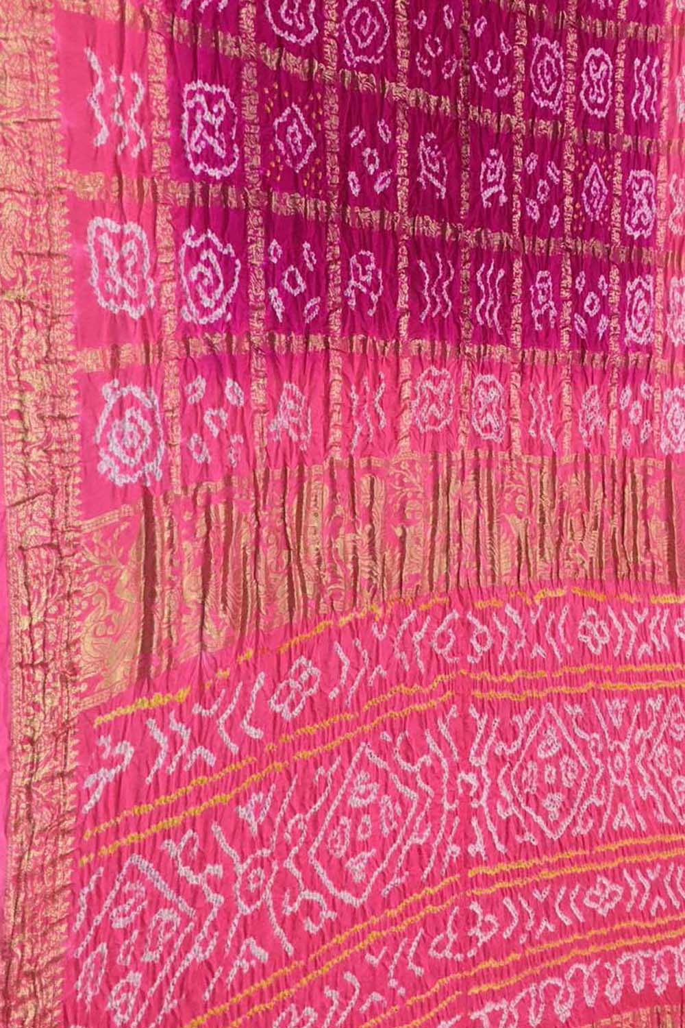 Elegant Pink Bandhani Gajji Silk Gharchola Saree - Luxurion World
