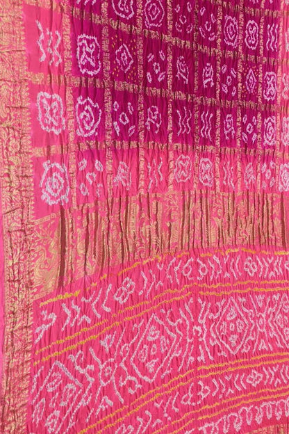 Elegant Pink Bandhani Gajji Silk Gharchola Saree - Luxurion World