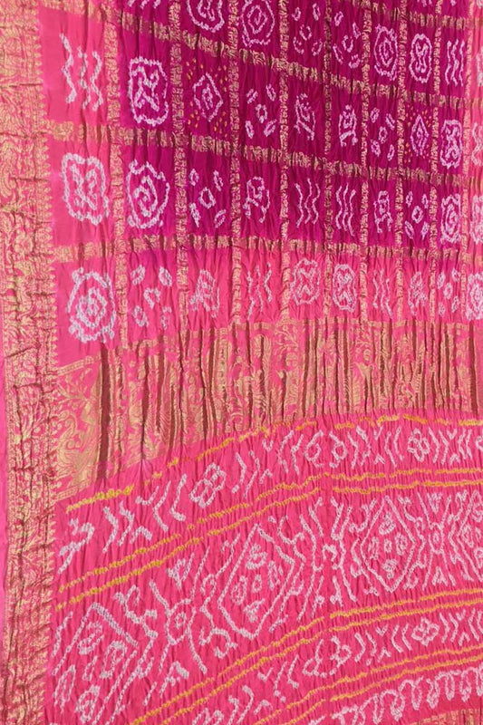 Elegant Pink Bandhani Gajji Silk Gharchola Saree - Luxurion World