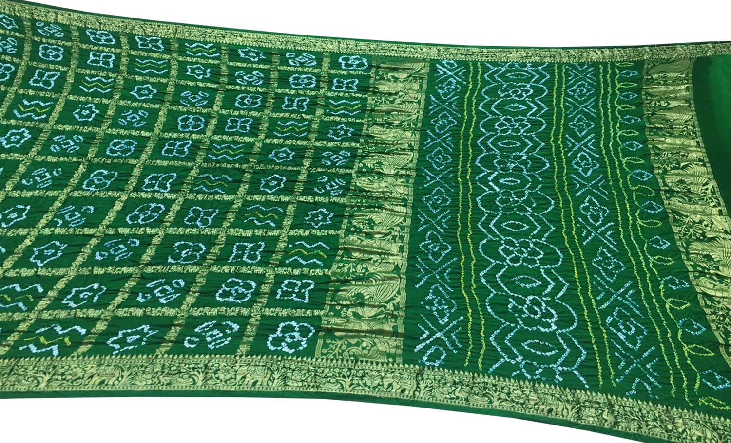 Elegant Green Bandhani Gajji Silk Gharchola Saree - Luxurion World