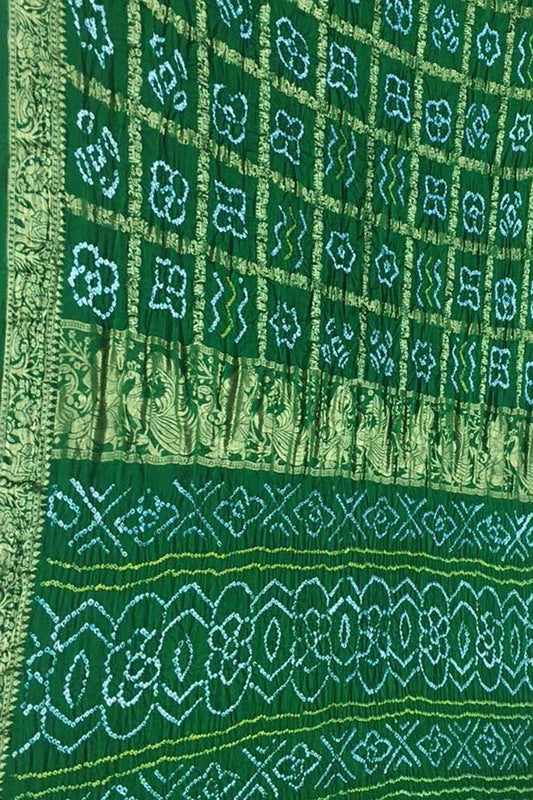 Elegant Green Bandhani Gajji Silk Gharchola Saree - Luxurion World
