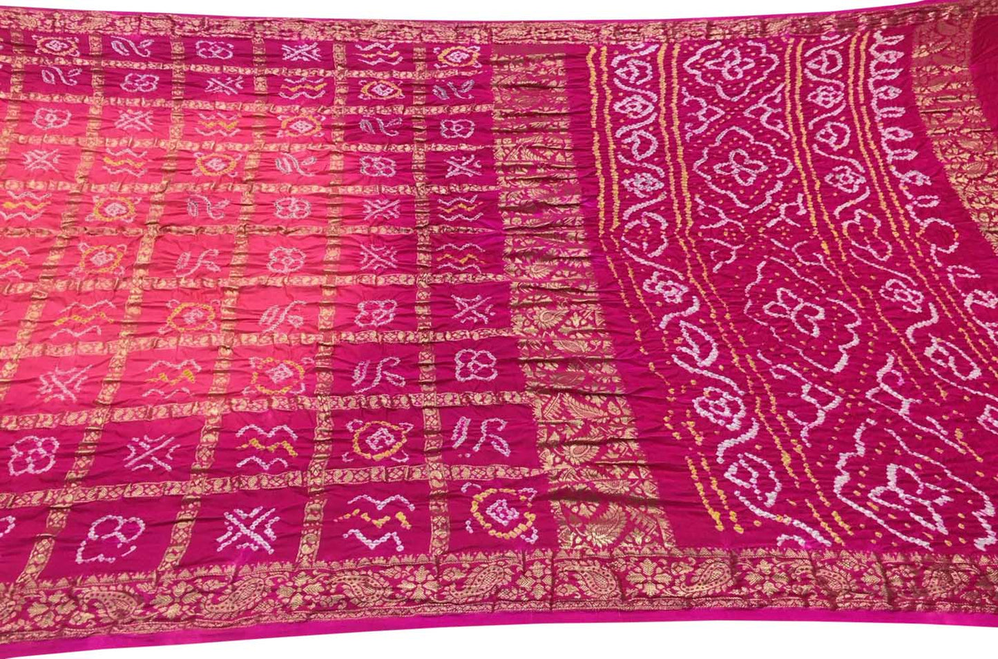 Stunning Pink Bandhani Gajji Silk Gharchola Checks Saree - Luxurion World