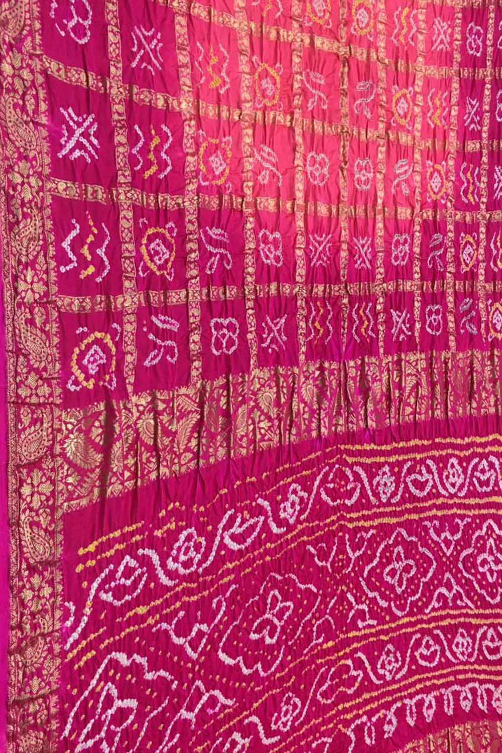 Stunning Pink Bandhani Gajji Silk Gharchola Checks Saree - Luxurion World