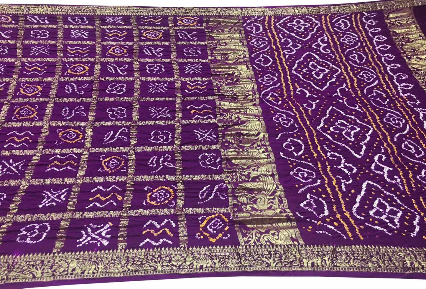 Elegant Purple Bandhani Silk Gharchola Saree - Luxurion World