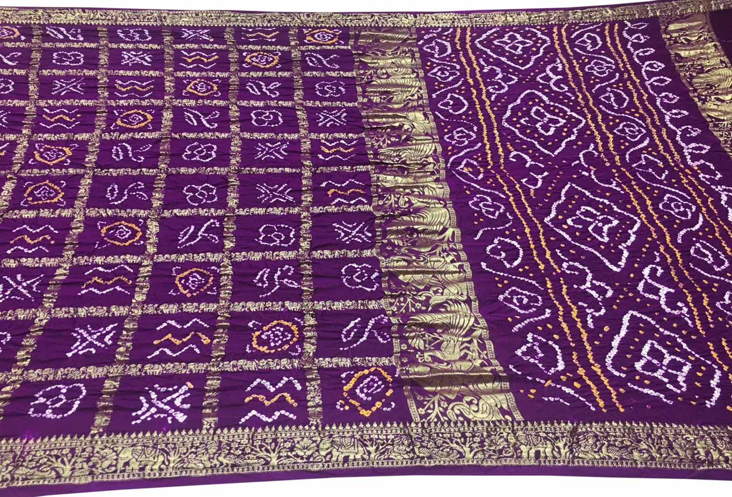 Elegant Purple Bandhani Silk Gharchola Saree - Luxurion World