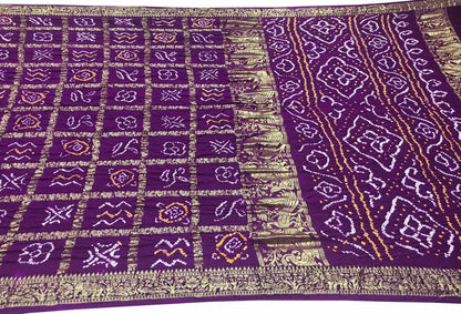 Elegant Purple Bandhani Silk Gharchola Saree - Luxurion World