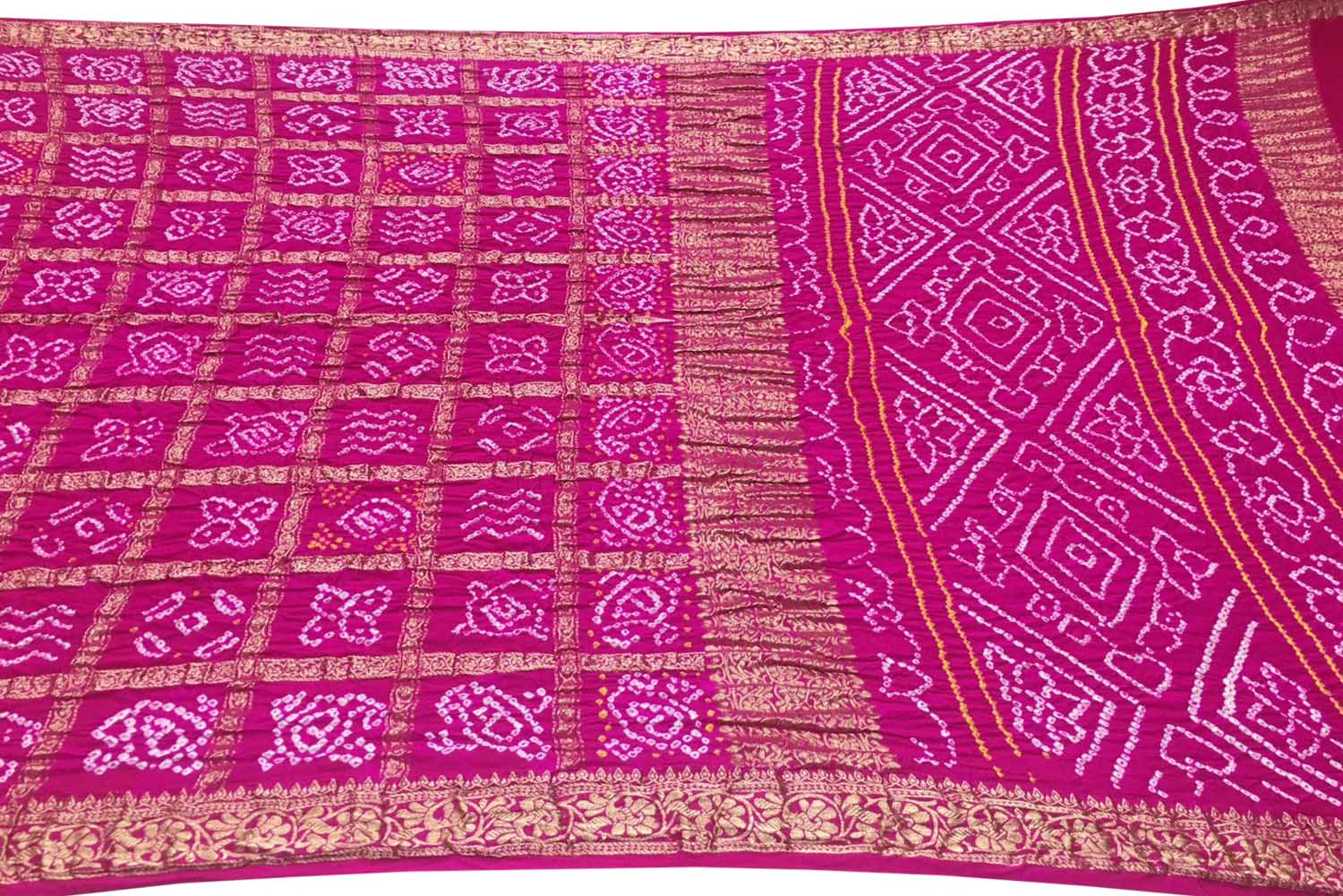 Stunning Pink Bandhani Gajji Silk Gharchola Saree - Luxurion World