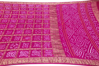 Stunning Pink Bandhani Gajji Silk Gharchola Saree - Luxurion World