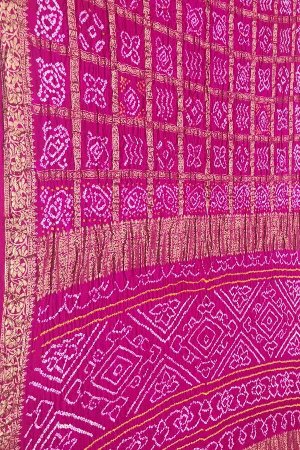 Stunning Pink Bandhani Gajji Silk Gharchola Saree - Luxurion World