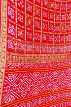 Red Bandhani Gajji Silk Gharchola Checks Saree - Luxurion World