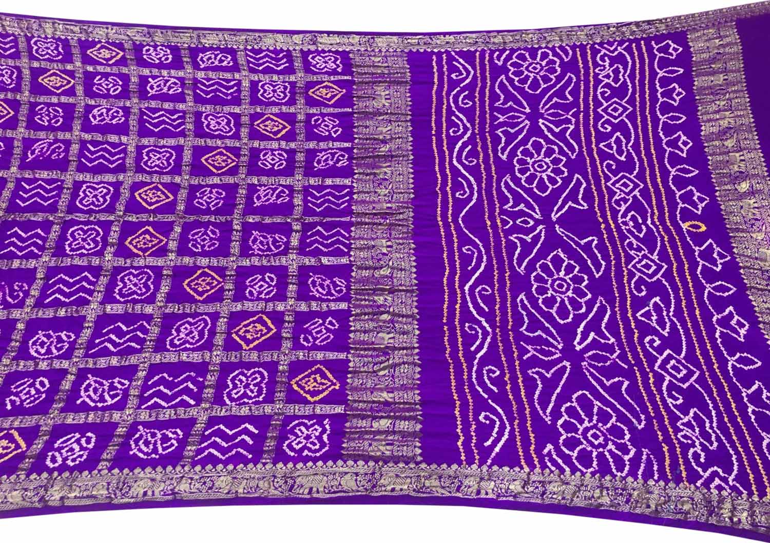 Elegant Purple Bandhani Silk Gharchola Saree - Luxurion World