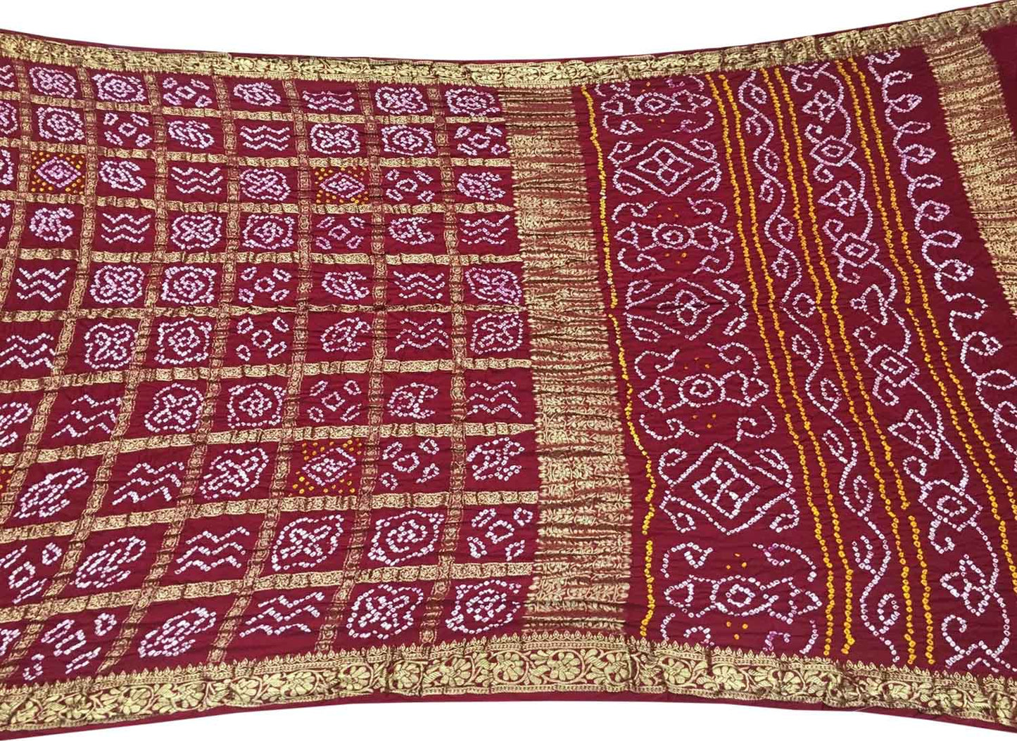Elegant Maroon Bandhani Silk Gharchola Saree - Luxurion World