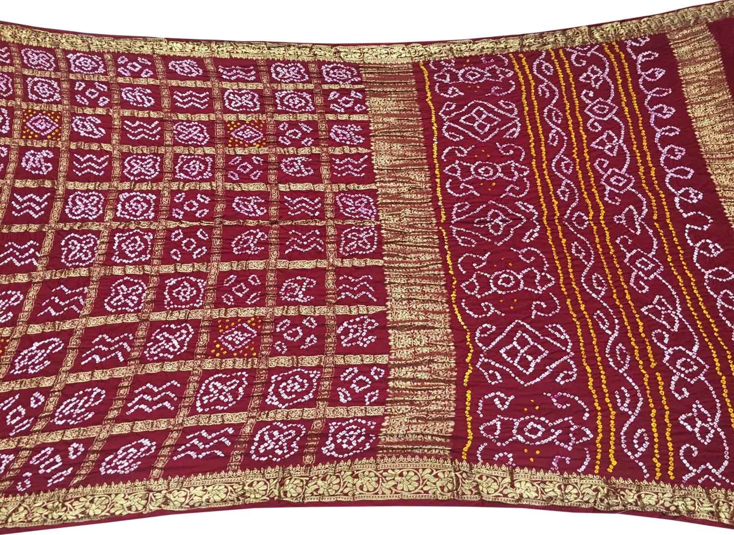 Elegant Maroon Bandhani Silk Gharchola Saree - Luxurion World