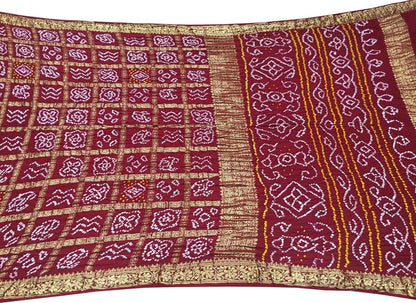 Elegant Maroon Bandhani Silk Gharchola Saree - Luxurion World