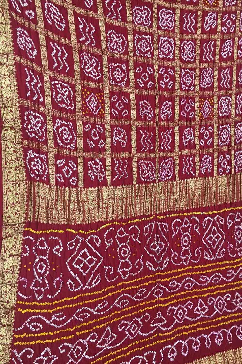 Elegant Maroon Bandhani Silk Gharchola Saree - Luxurion World