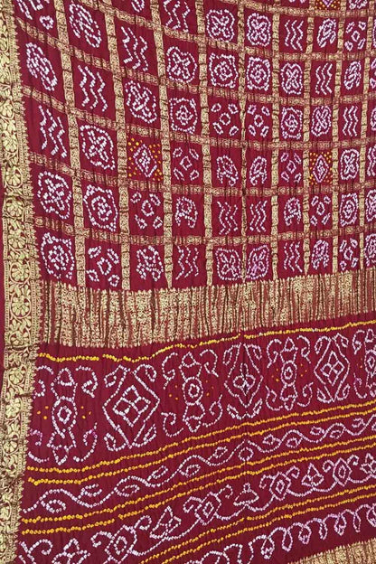 Elegant Maroon Bandhani Silk Gharchola Saree - Luxurion World