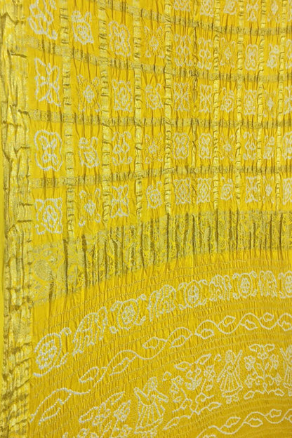 Yellow Bandhani Gajji Silk Gharchola Checks Saree - Luxurion World