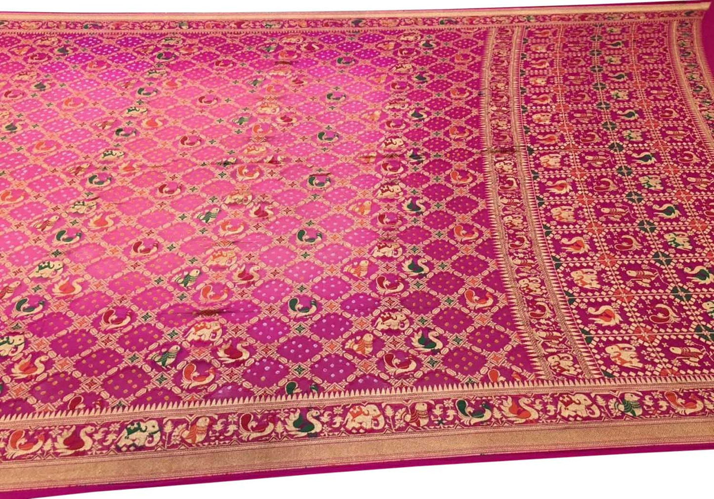 Stunning Pink Banarasi Bandhani Georgette Saree - Luxurion World