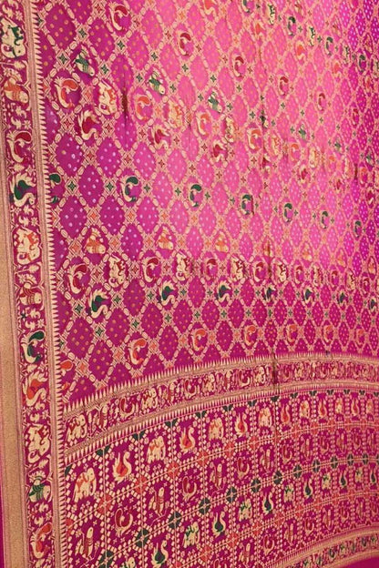 Stunning Pink Banarasi Bandhani Georgette Saree - Luxurion World