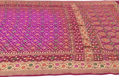 Stunning Pink Banarasi Bandhani Georgette Saree - Luxurion World