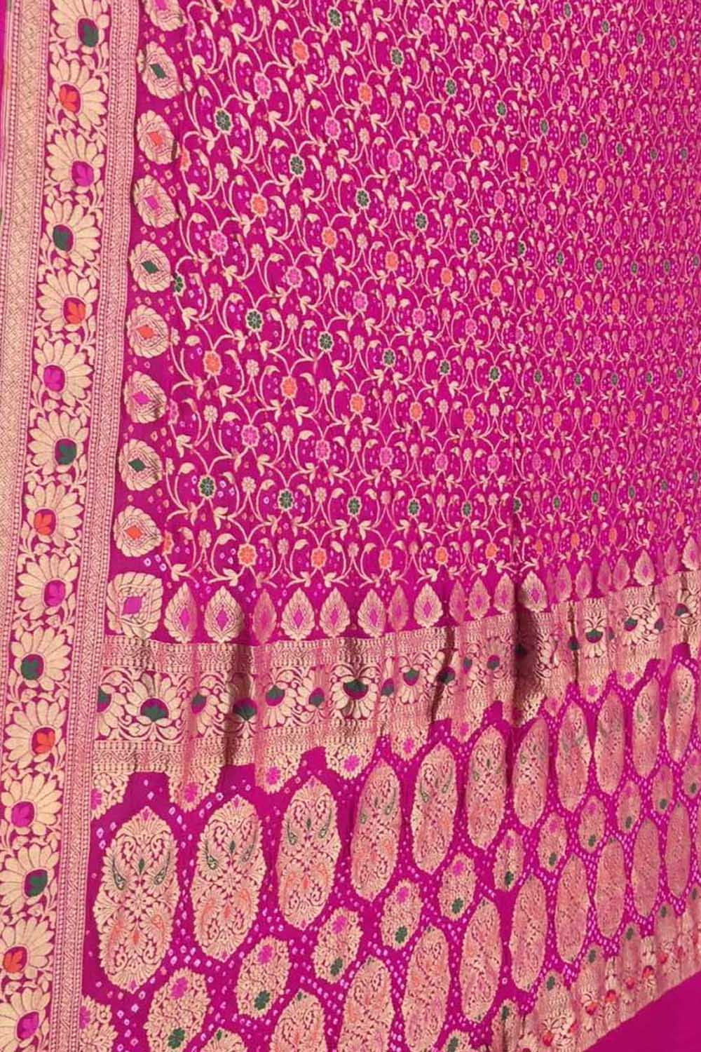 Stunning Pink Banarasi Bandhani Georgette Saree - Luxurion World