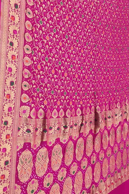 Stunning Pink Banarasi Bandhani Georgette Saree - Luxurion World