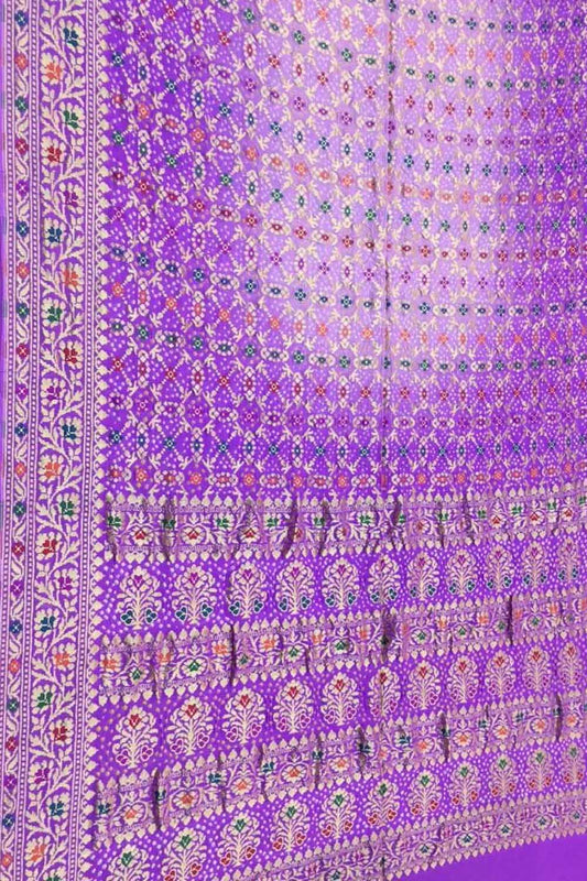 Exquisite Purple Banarasi Bandhani Georgette Saree - Luxurion World