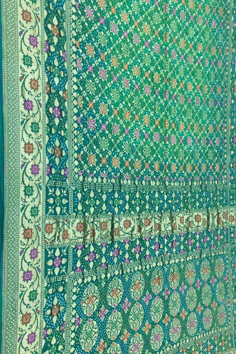 Green Banarasi Bandhani Georgette Saree - Luxurion World