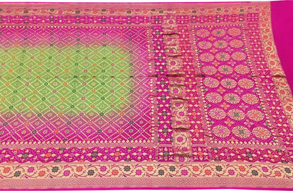 Green & Pink Banarasi Bandhani Georgette Saree - Luxurion World