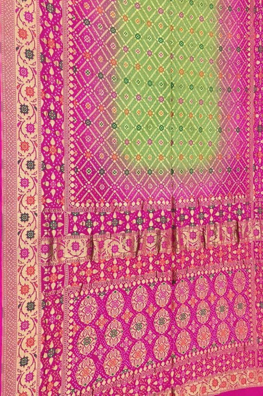 Green & Pink Banarasi Bandhani Georgette Saree - Luxurion World