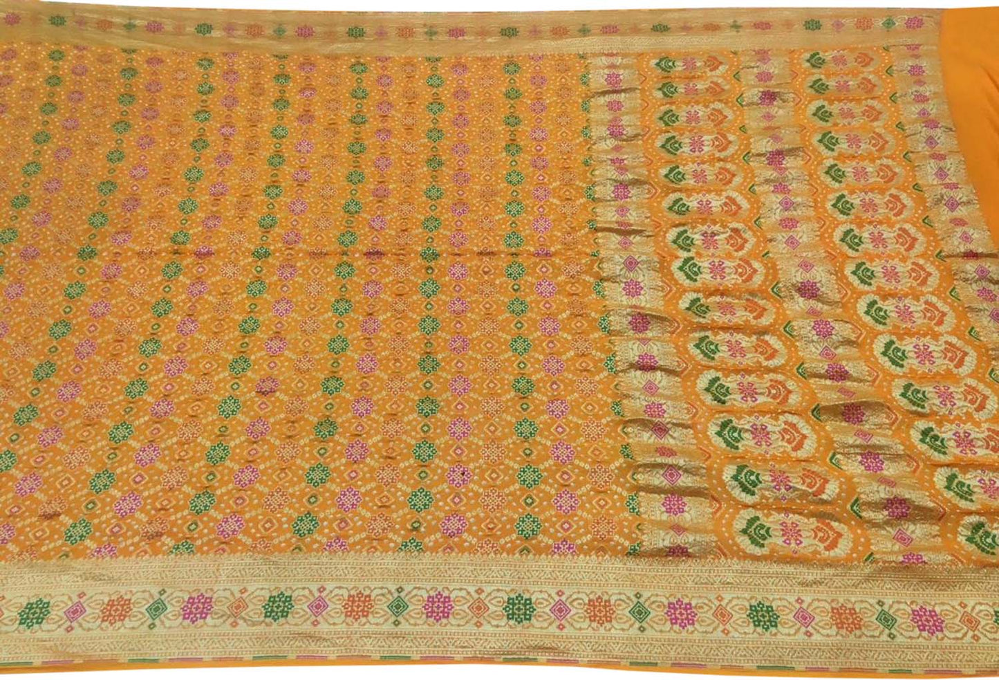 Yellow Banarasi Bandhani Georgette Saree - Luxurion World