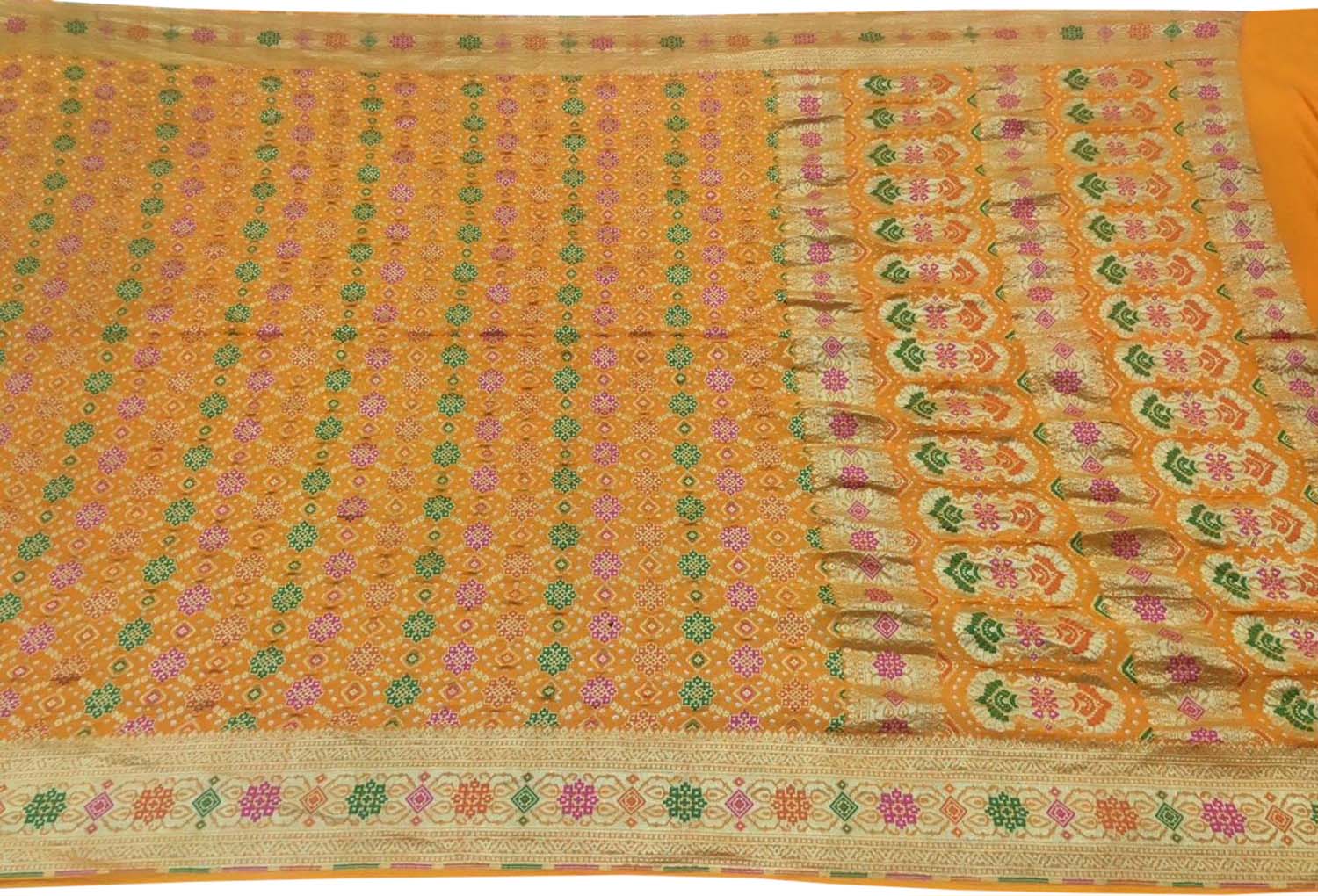 Yellow Banarasi Bandhani Georgette Saree - Luxurion World