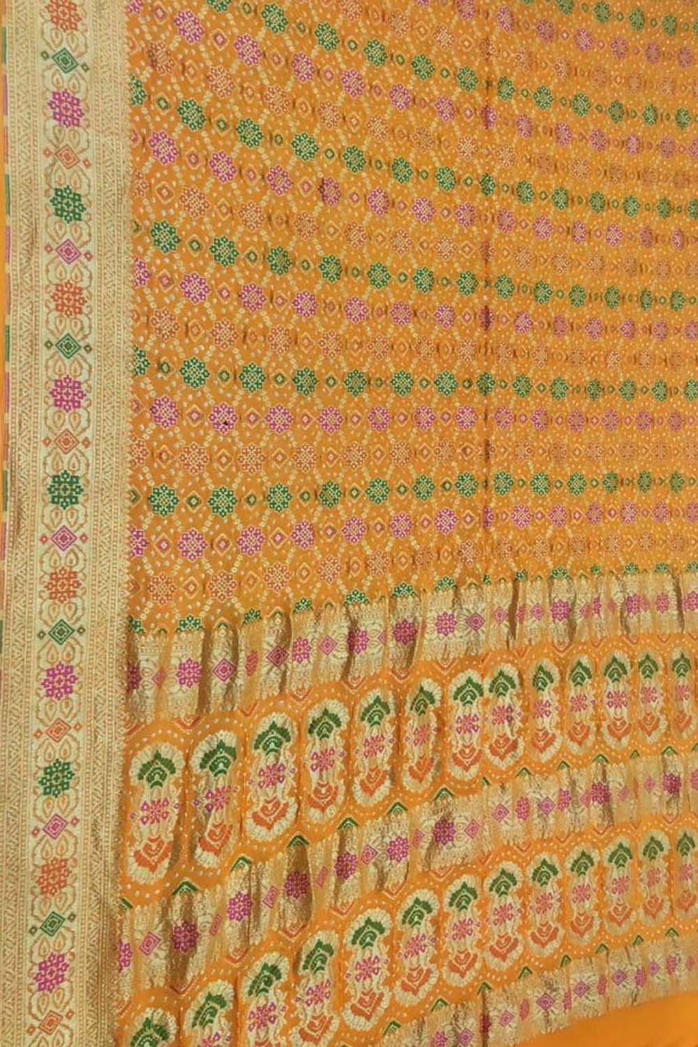 Yellow Banarasi Bandhani Georgette Saree - Luxurion World