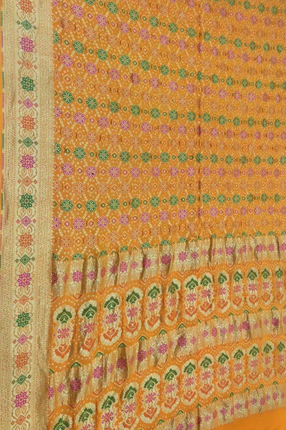 Yellow Banarasi Bandhani Georgette Saree - Luxurion World