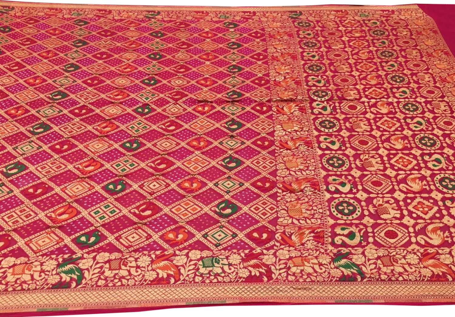 Stunning Pink Banarasi Bandhani Georgette Saree - Luxurion World