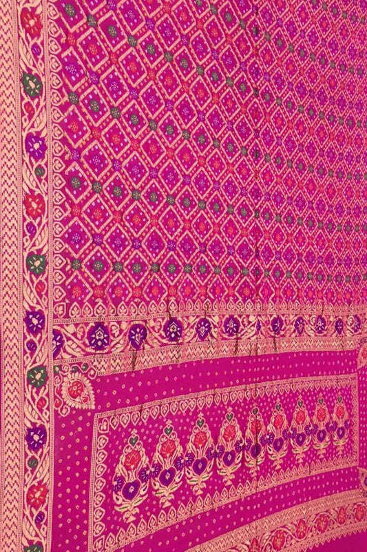 Stunning Pink Banarasi Bandhani Georgette Saree - Luxurion World