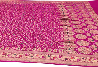 Stunning Pink Banarasi Bandhani Georgette Saree - Luxurion World