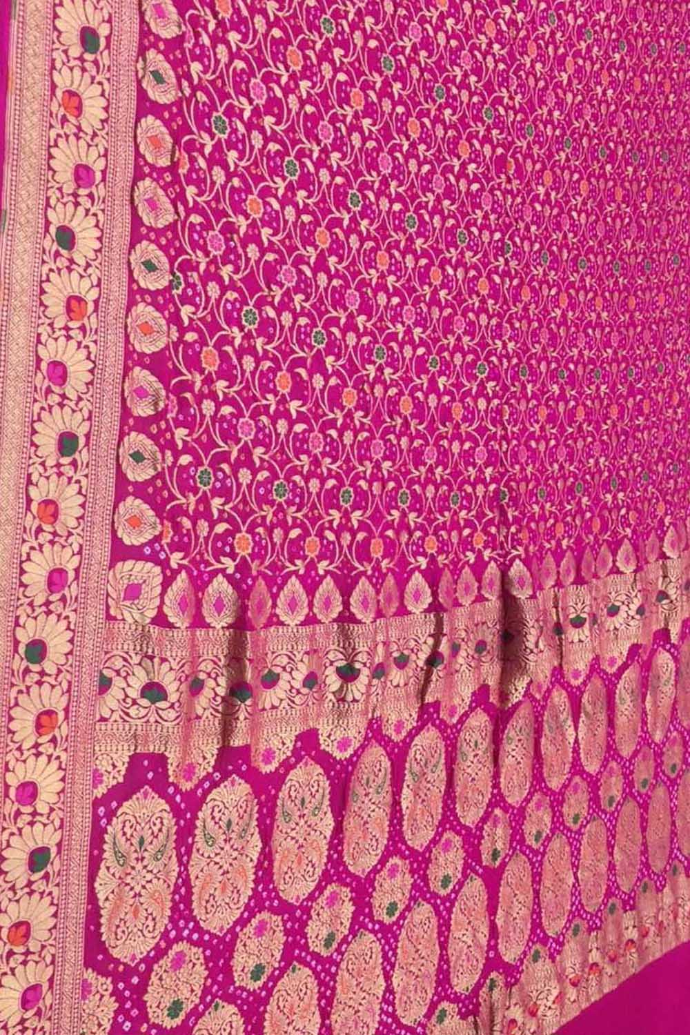 Stunning Pink Banarasi Bandhani Georgette Saree - Luxurion World