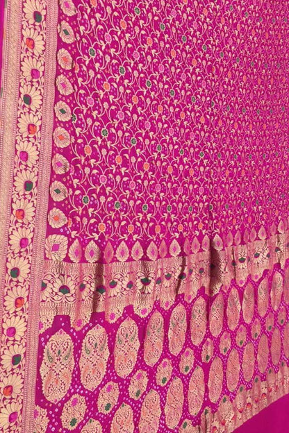 Stunning Pink Banarasi Bandhani Georgette Saree - Luxurion World