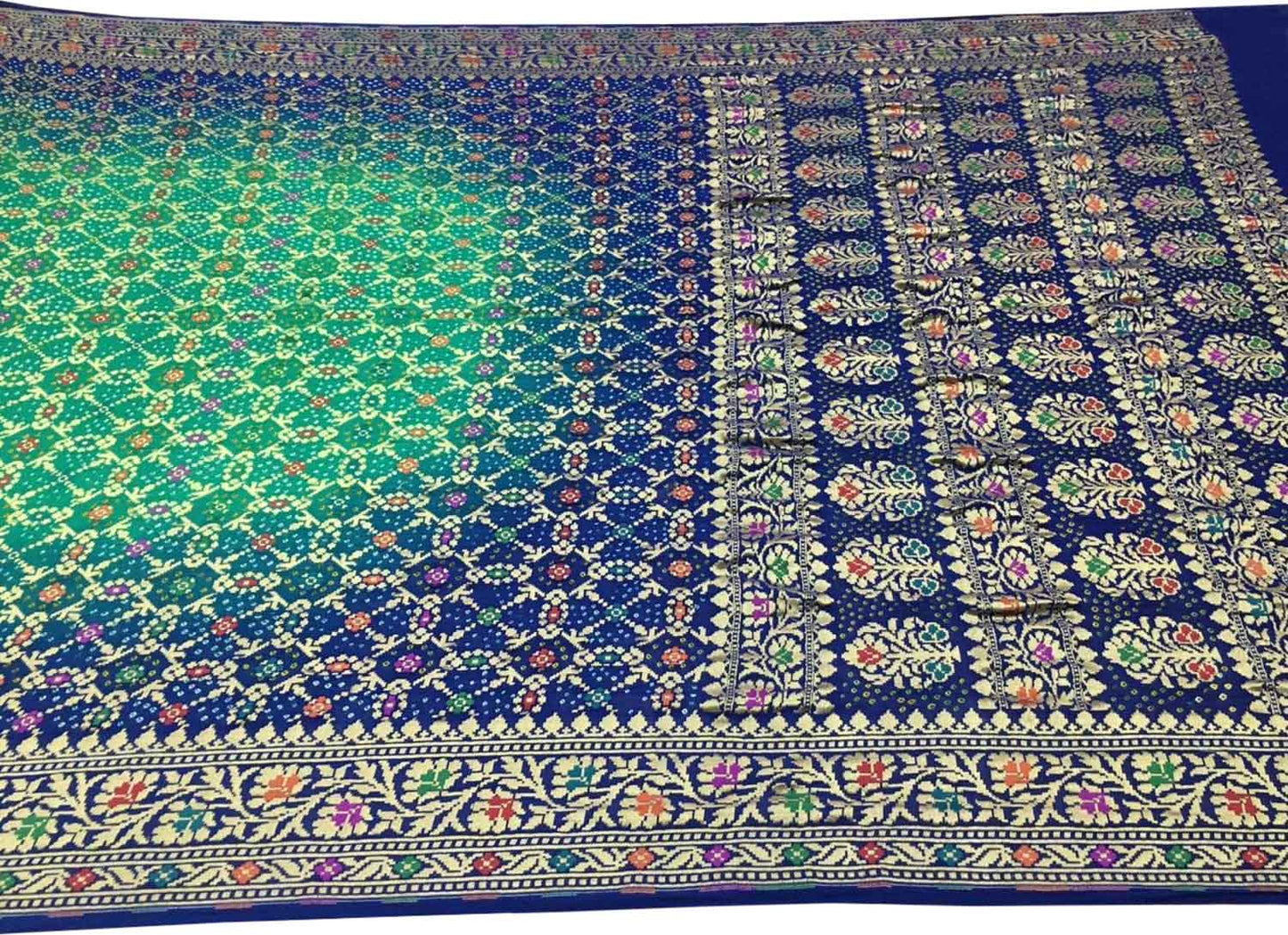 Stunning Green & Blue Banarasi Bandhani Georgette Saree - Luxurion World