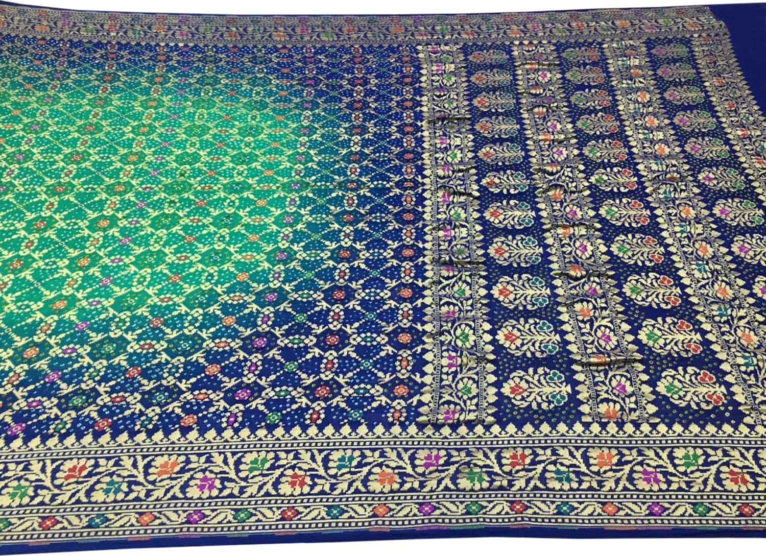 Stunning Green & Blue Banarasi Bandhani Georgette Saree - Luxurion World