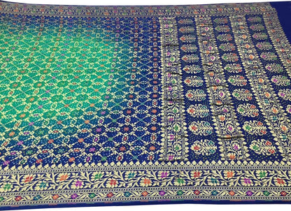 Stunning Green & Blue Banarasi Bandhani Georgette Saree - Luxurion World