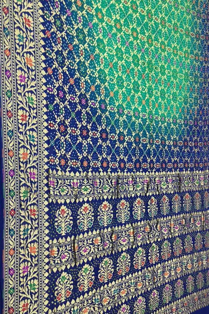 Stunning Green & Blue Banarasi Bandhani Georgette Saree - Luxurion World