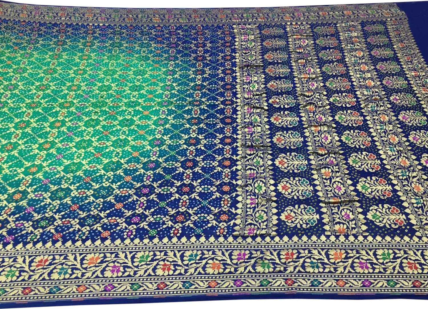 Stunning Green & Blue Banarasi Bandhani Georgette Saree - Luxurion World