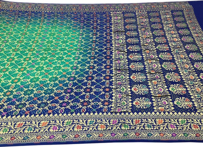 Stunning Green & Blue Banarasi Bandhani Georgette Saree - Luxurion World