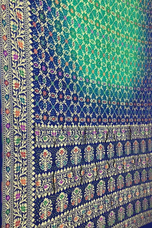 Stunning Green & Blue Banarasi Bandhani Georgette Saree - Luxurion World