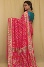 Stunning Pink Banarasi Bandhani Pure Georgette Meenakari Saree - Luxurion World